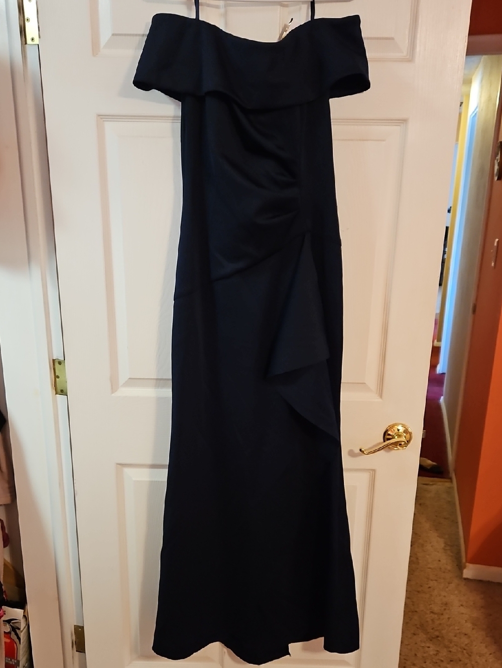 Elegant Off-Shoulder Navy Evening Dress